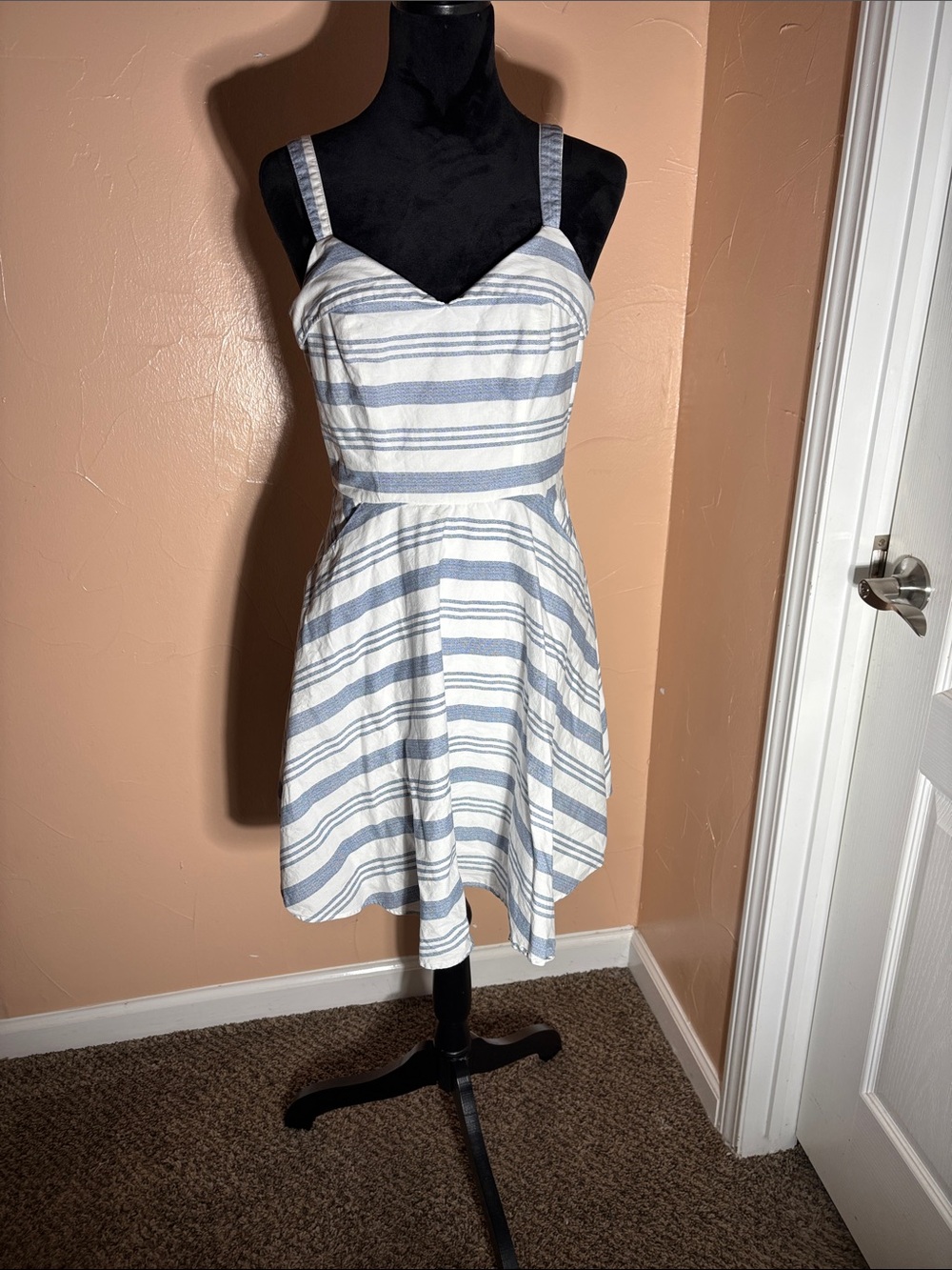 Trixxi White and Light Blue Striped Mini Dress
